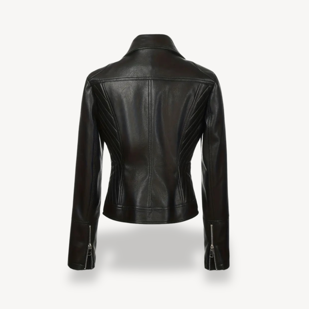Women's Biker Jacket with Notched Lapel Collar