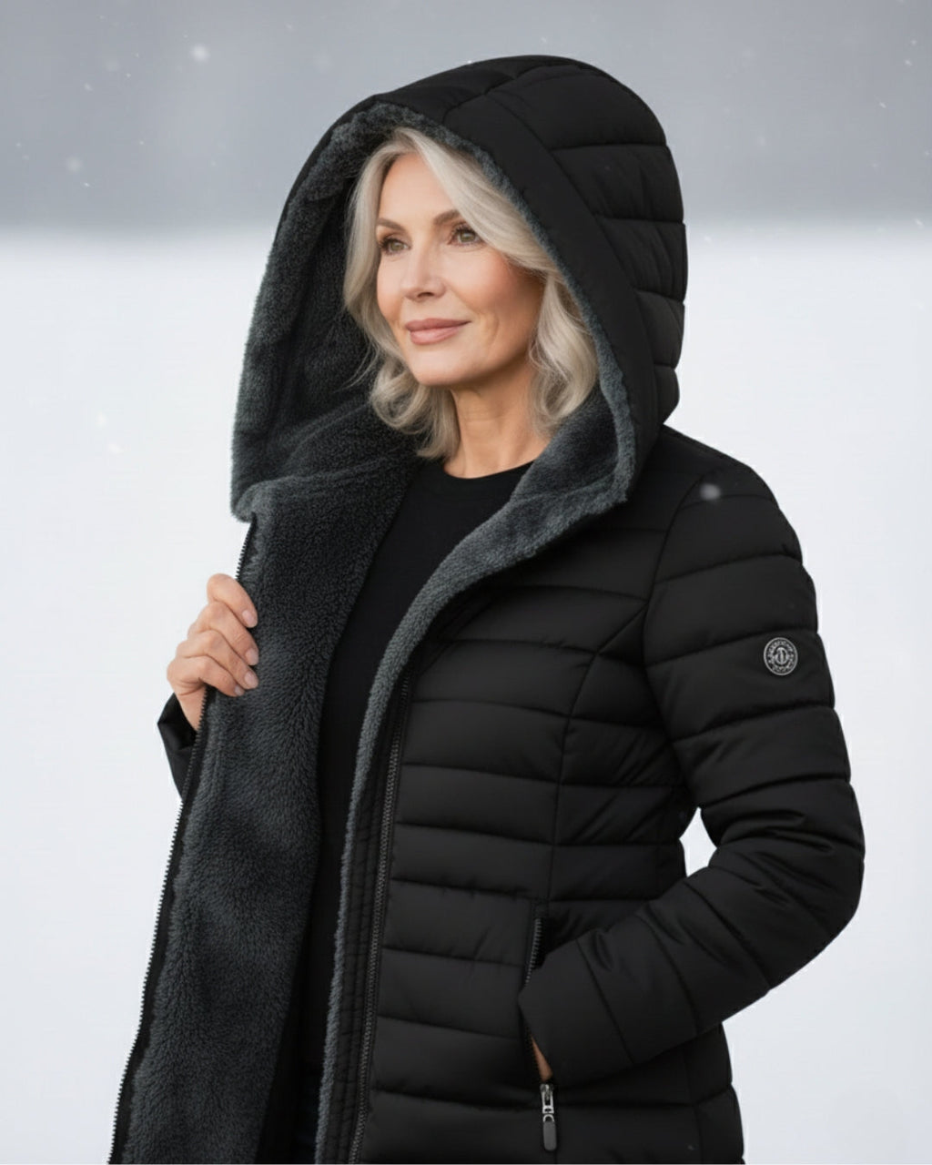Women's Hooded Quilted Long Puffer Coat, Full-Zip Front