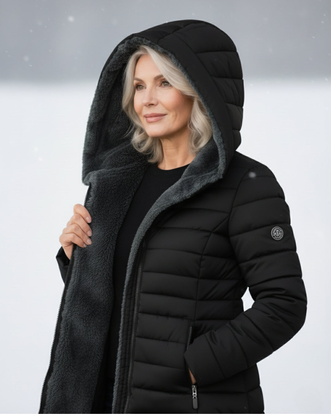 Women's Hooded Quilted Long Puffer Coat, Full-Zip Front