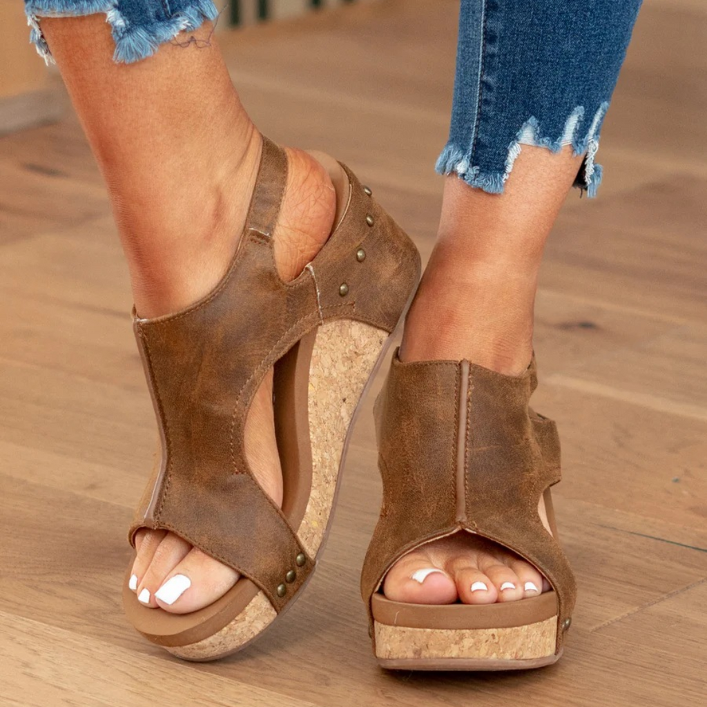 Women's Wedge Sandals with Suede Upper and Supportive Heel