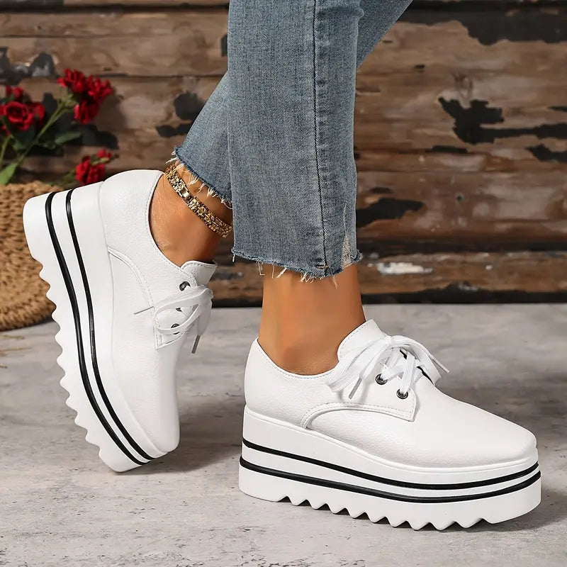 Women's Platform Oxford Shoes with Lace-Up Upper and Wedge Sole