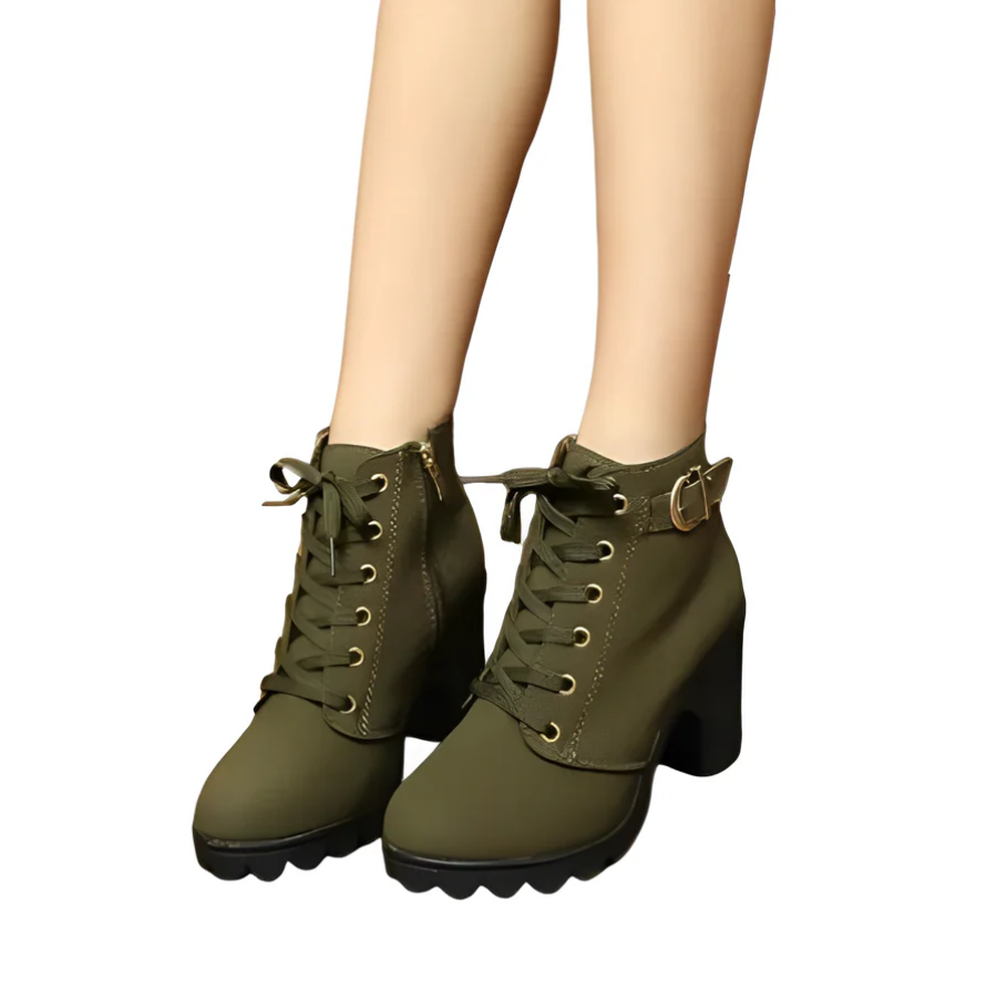 Women's Lace-Up Ankle Boots with Block Heel and Platform Sole