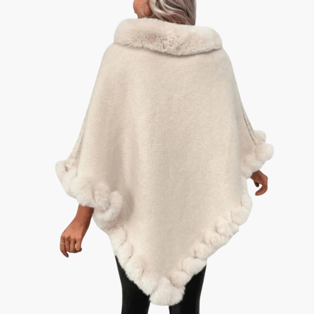 Women's Knit Poncho with Turtleneck and Trim Detail
