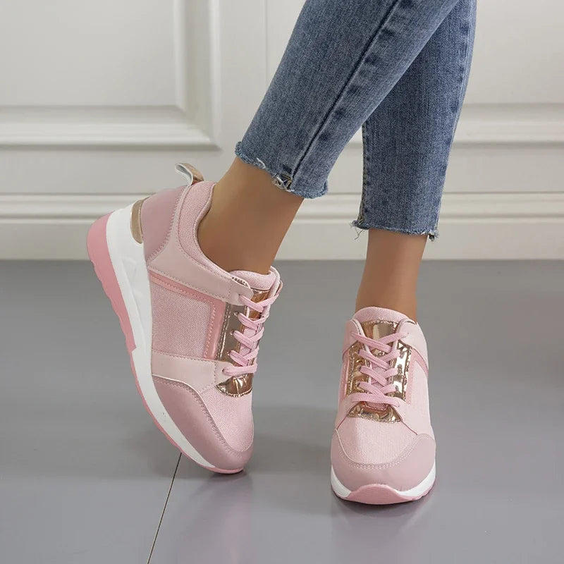 Women's Platform Wedge Sneakers with Lace-Up Closure