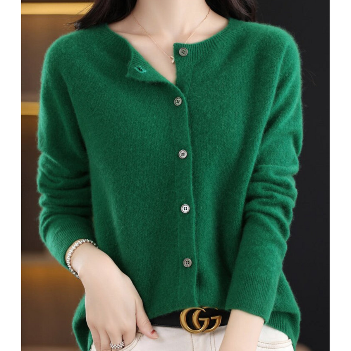 Women's Button-Front Cardigan with Ribbed Trim