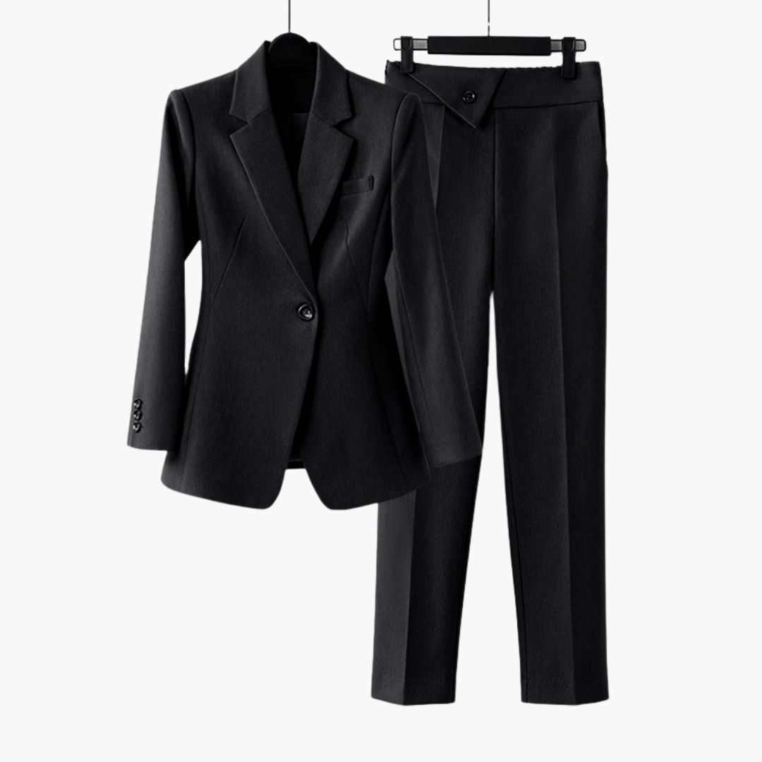Women's Blazer Set with Single Button and Straight Leg Pants
