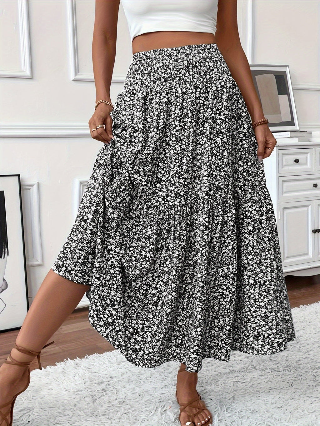 Women's Floral Skirt with Flattering Fit and Flowing Fabric