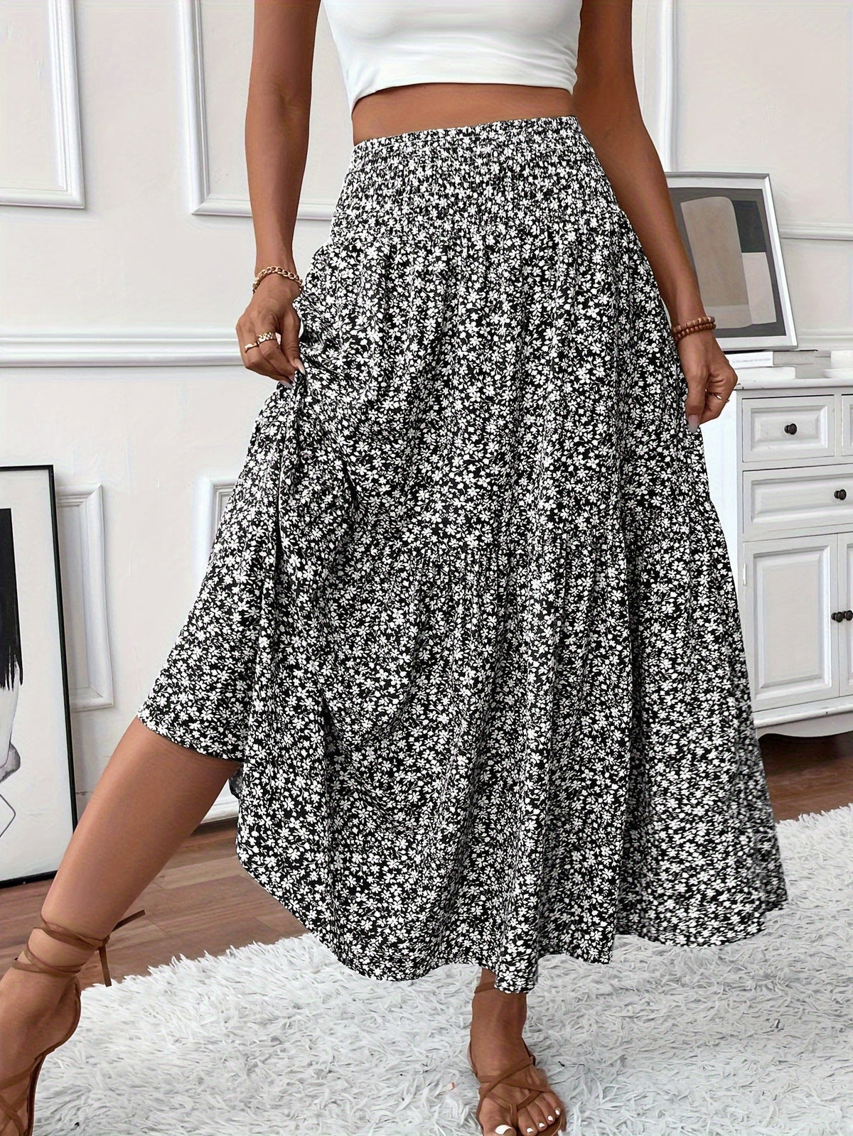 Women's Floral Skirt with Flattering Fit and Flowing Fabric
