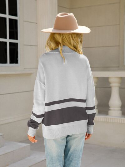 Women's Colorblock Half-Zip Pullover with Ribbed Trim