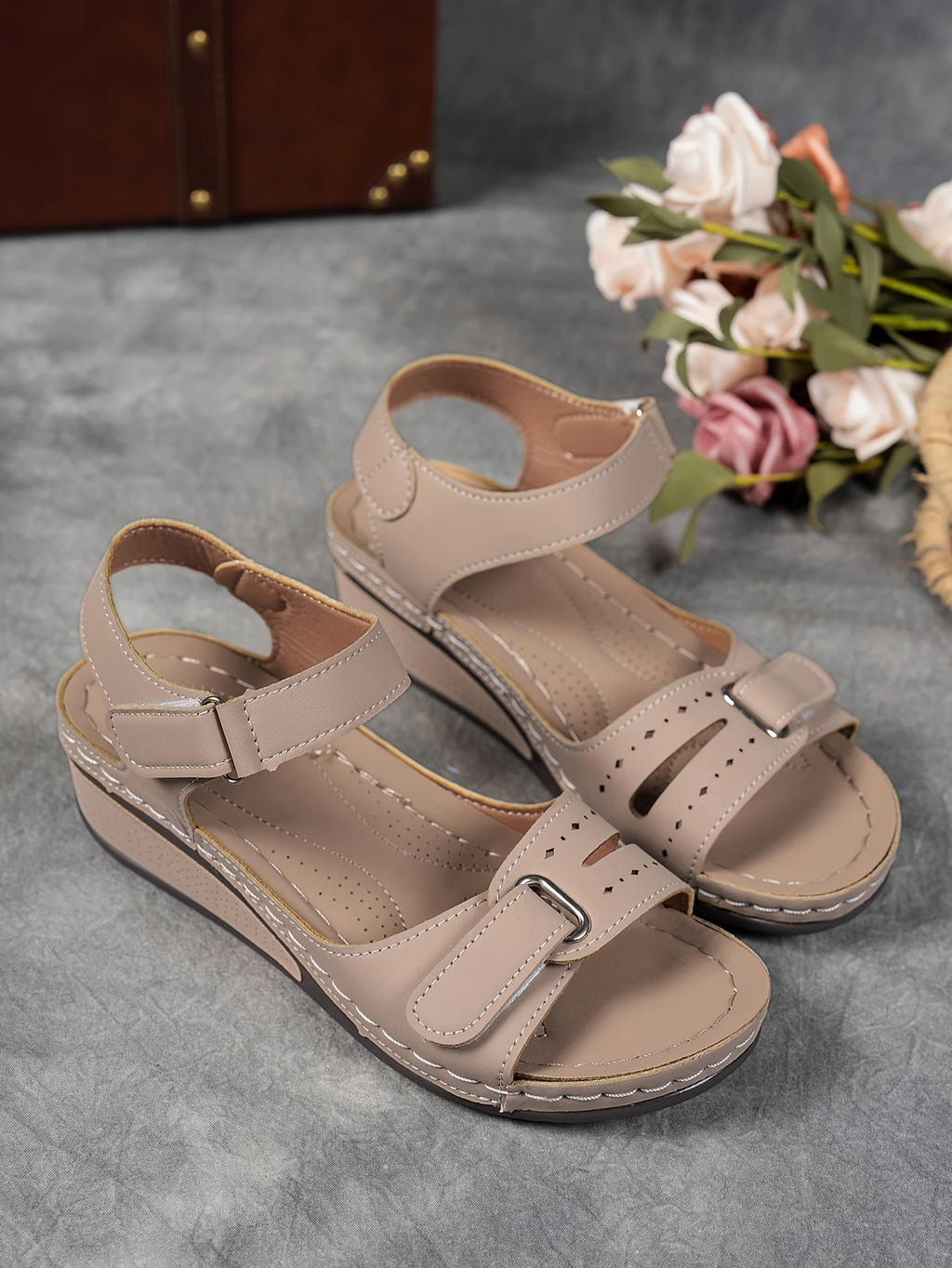 Women's Platform Cushioned Wedge Sandals with Adjustable Strap and Supportive Wedge
