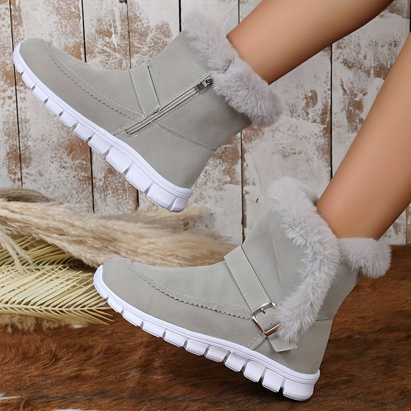 Women's Faux-Fur Trim Ankle Boots with Buckle Detail