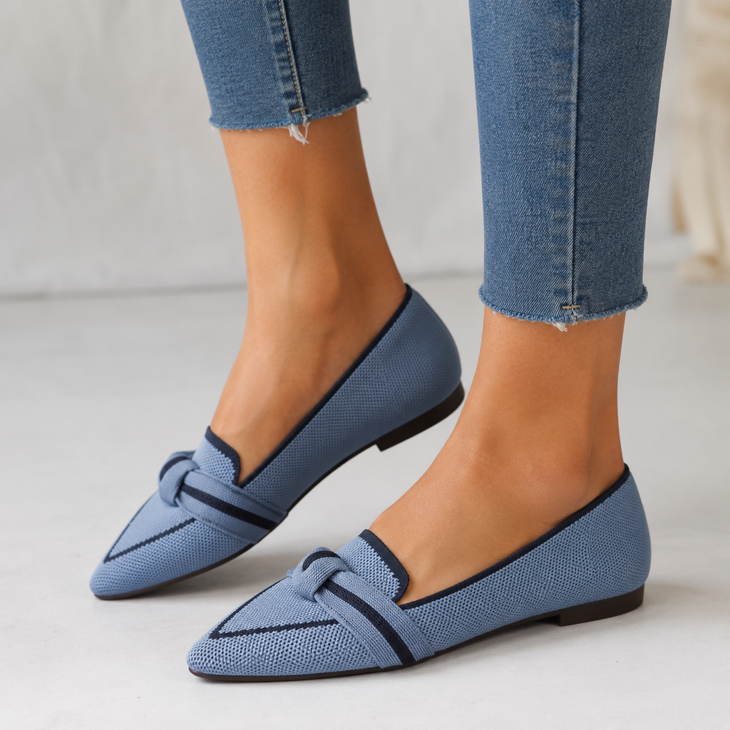 Capri Knit Pointed-Toe Knot Flat