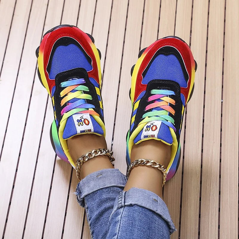 Women's Colorblock Platform Sneakers Rainbow Laces