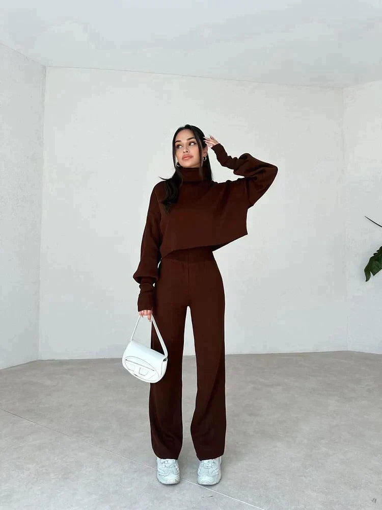 Women's Turtleneck Sweater Set with Relaxed Trousers