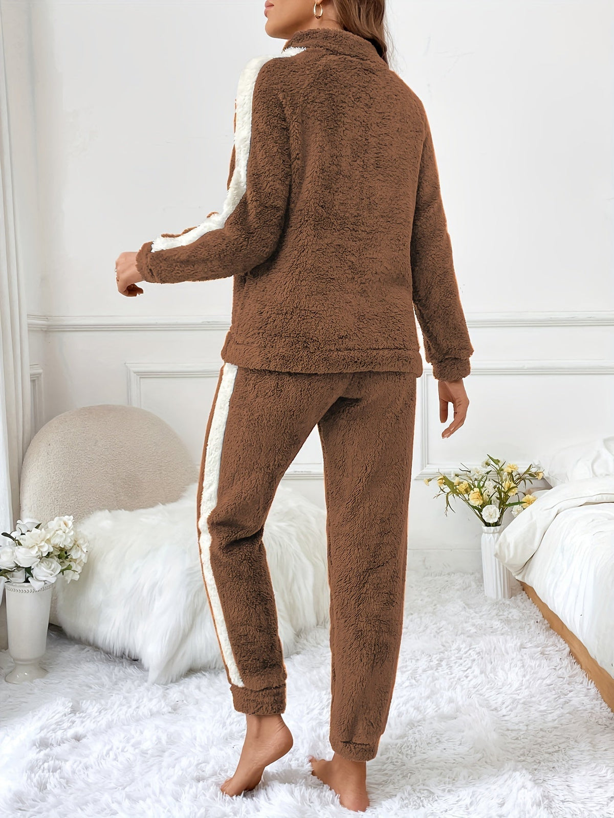Women's Fleece Lounge Set Half-Zip Pullover with Joggers