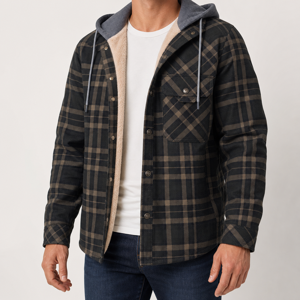 Aosta Plaid Sherpa Hooded Shirt-Jacket