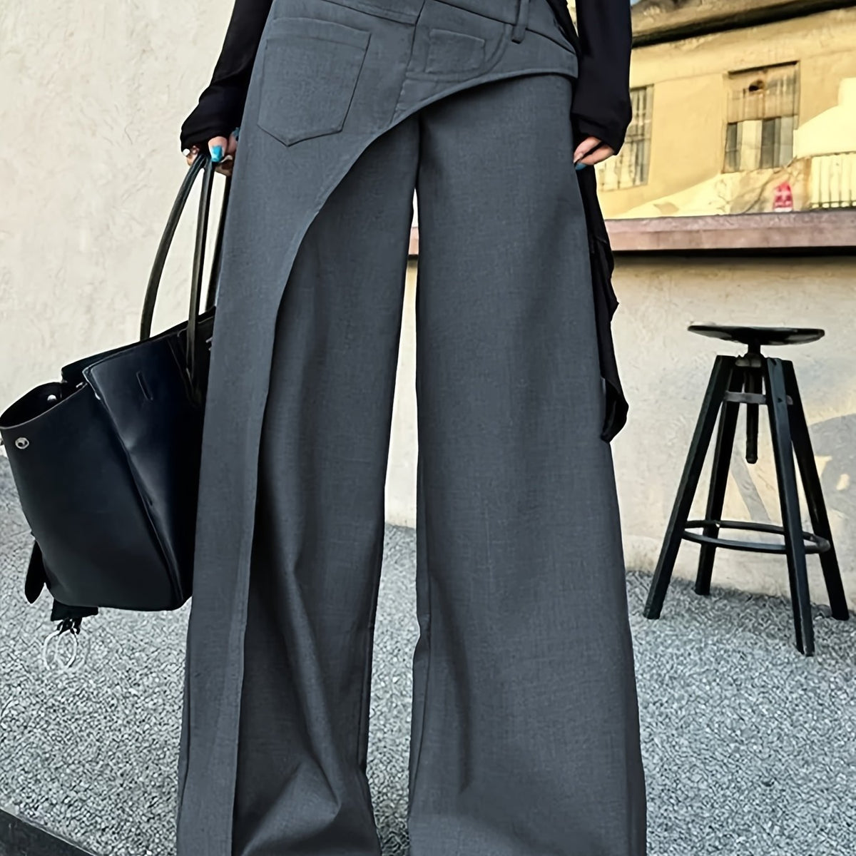 Women's High-Waist Wide-Leg Pants with Layered Detail