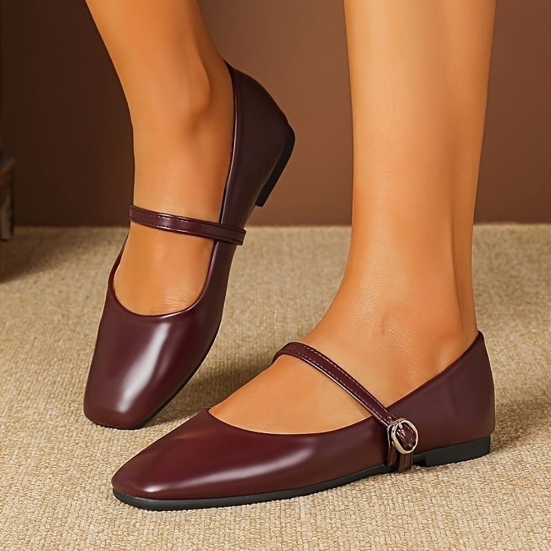 Women's Mary Jane Flats with Adjustable Buckle and Cushioned Insole