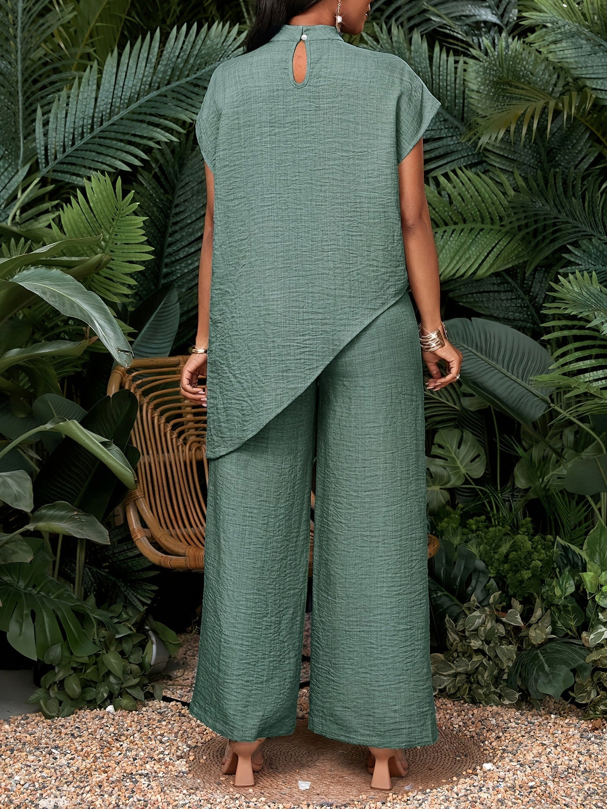 Montarello Women's Asymmetric Hem Top and Trousers Co-Ord Set