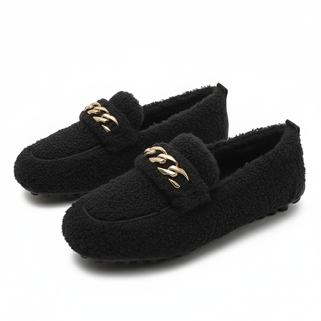 Women's Comfortable Slippers with Lambswool Lining and Rubber Sole