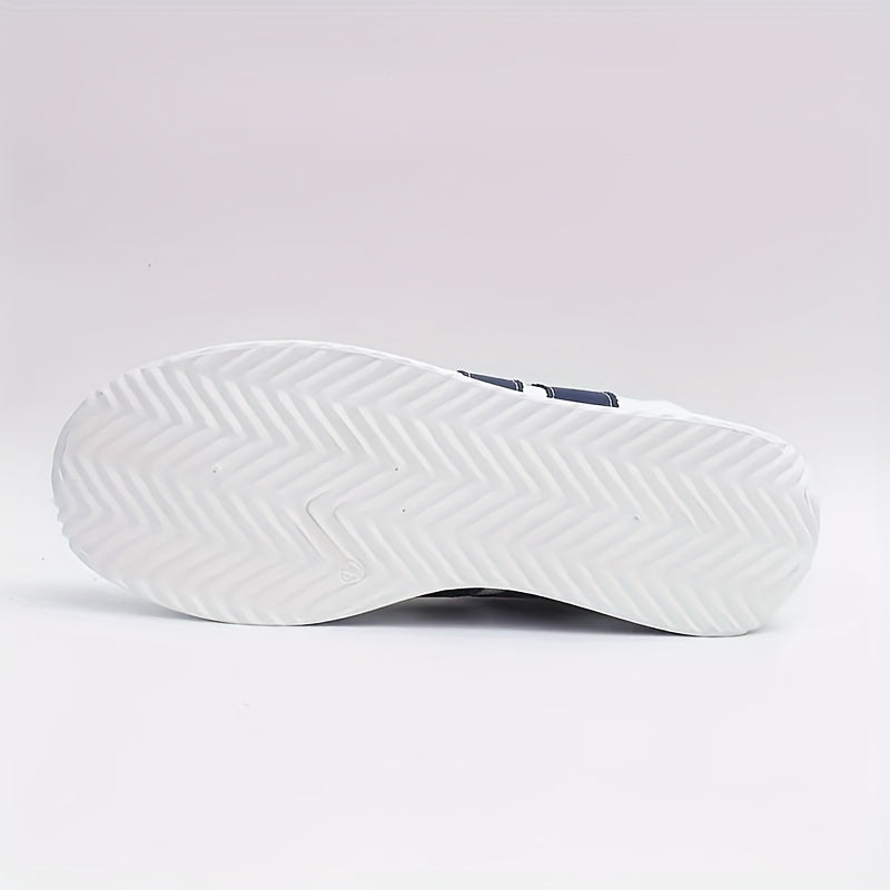 Women's White Striped Lace-Up Sneakers, Round Toe