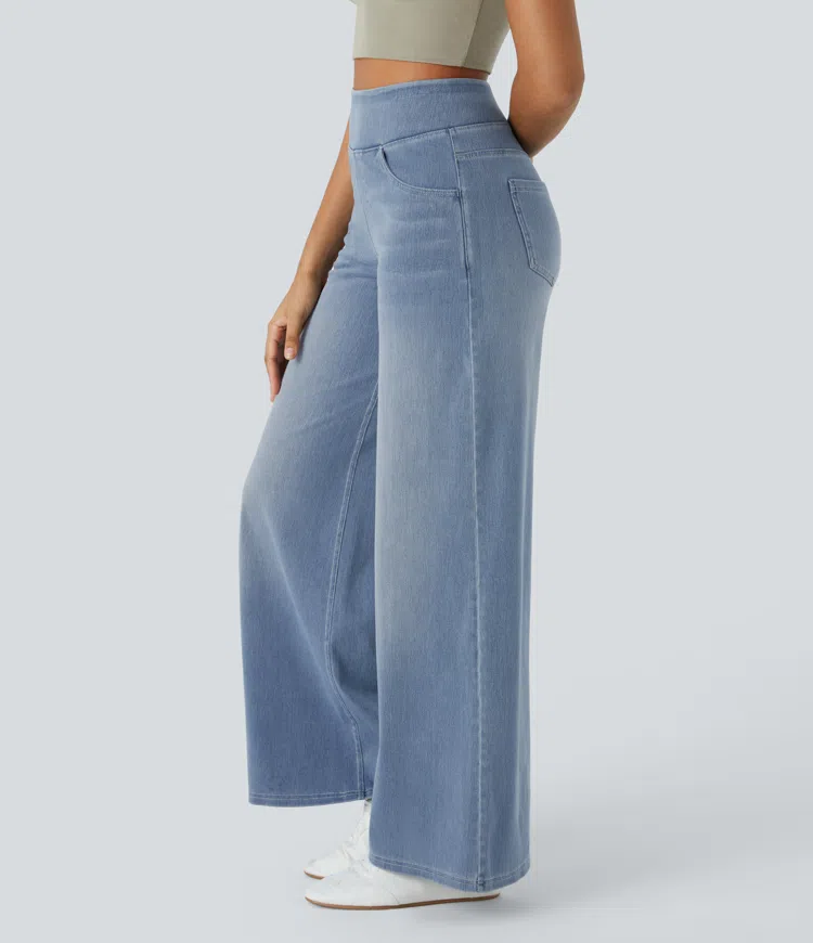 Women's High-Waisted Wide-Leg Jeans with Stretch Fit