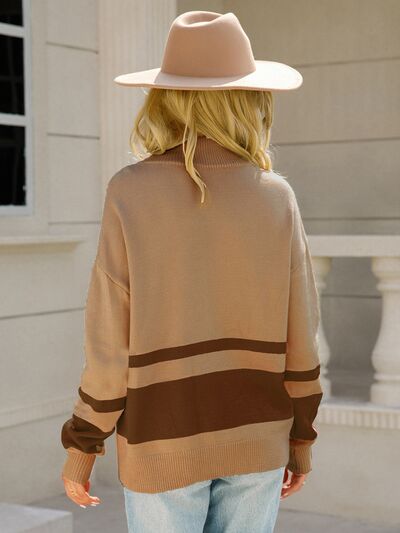 Women's Colorblock Half-Zip Pullover with Ribbed Trim