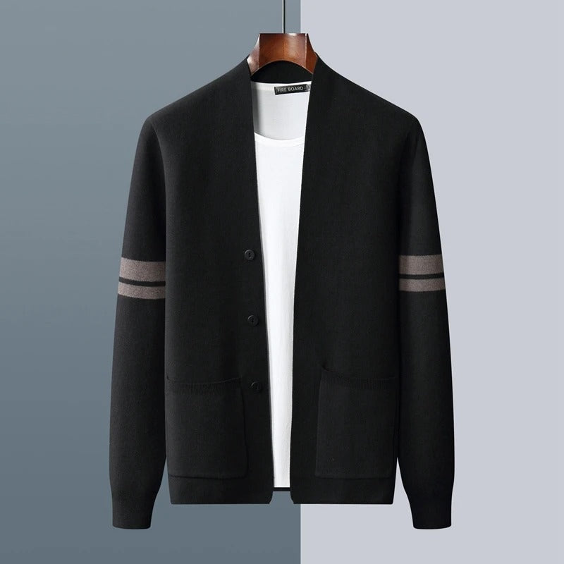 Montarello Men's Cardigan with Varsity Sleeve Stripes