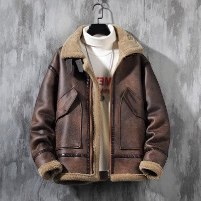 Men's Shearling-Lined Aviator Jacket, Zip Front, Relaxed Fit