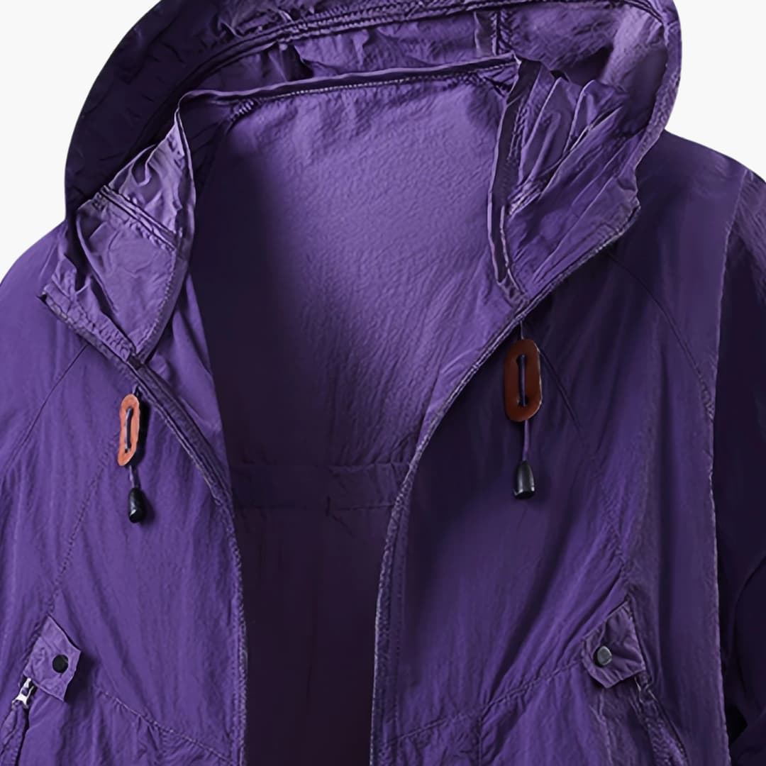 Women's Windbreaker Jacket with Hood and Zippered Pockets
