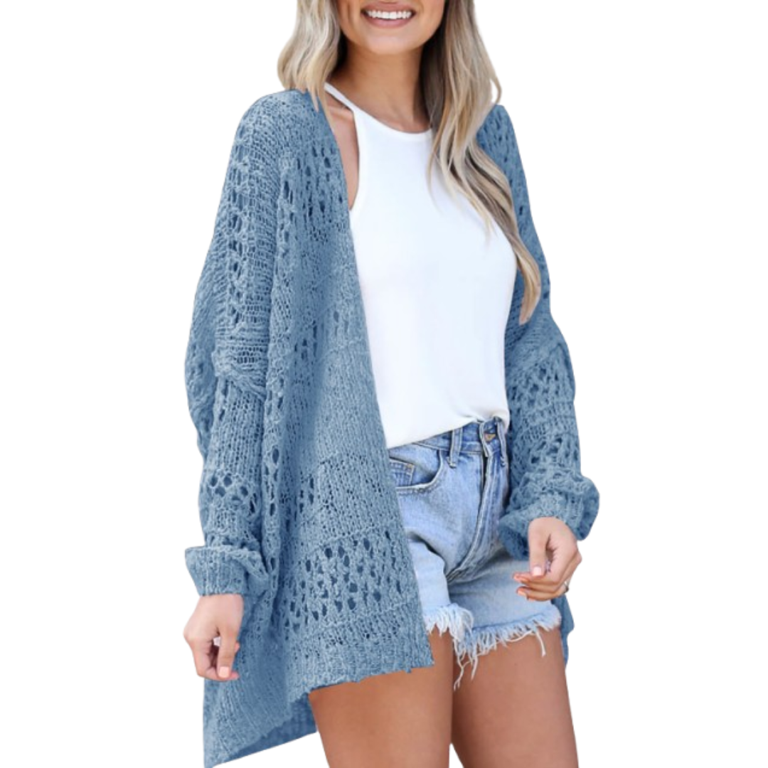 Women's Oversized Cardigan with Open-Knit Design and Lightweight Fabric