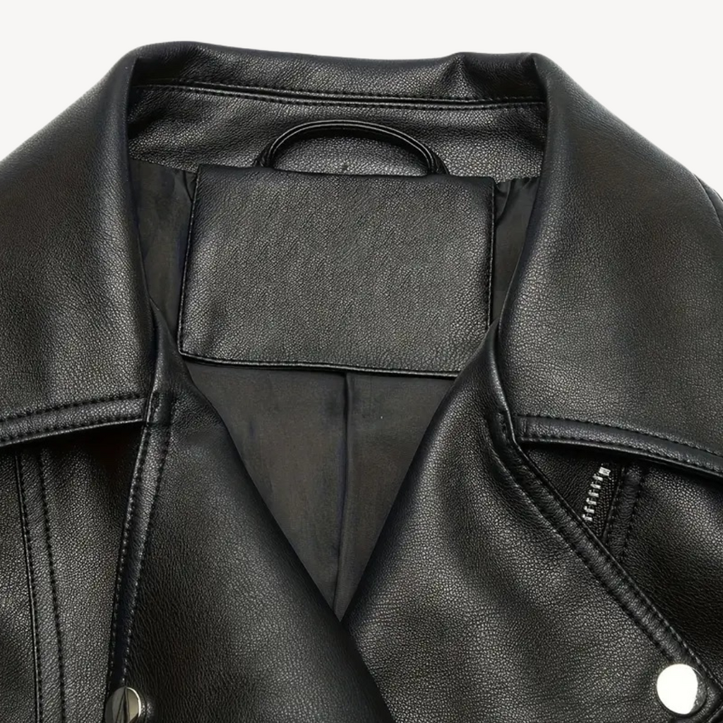 Women's Biker Jacket with Notched Lapel Collar
