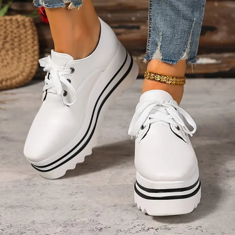 Women's Platform Oxford Shoes with Lace-Up Upper and Wedge Sole