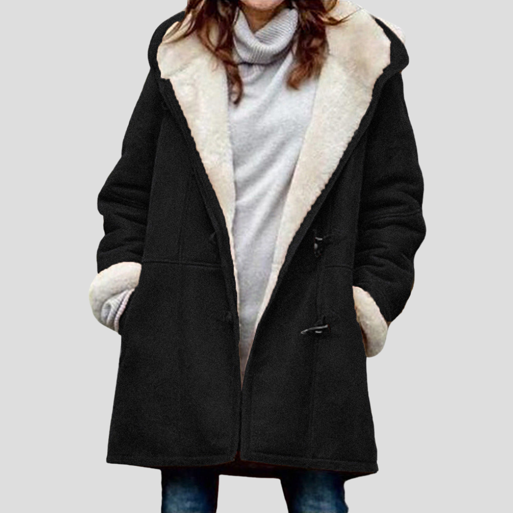Women's Hooded Coat with Zip Front and Mid-Length Cut