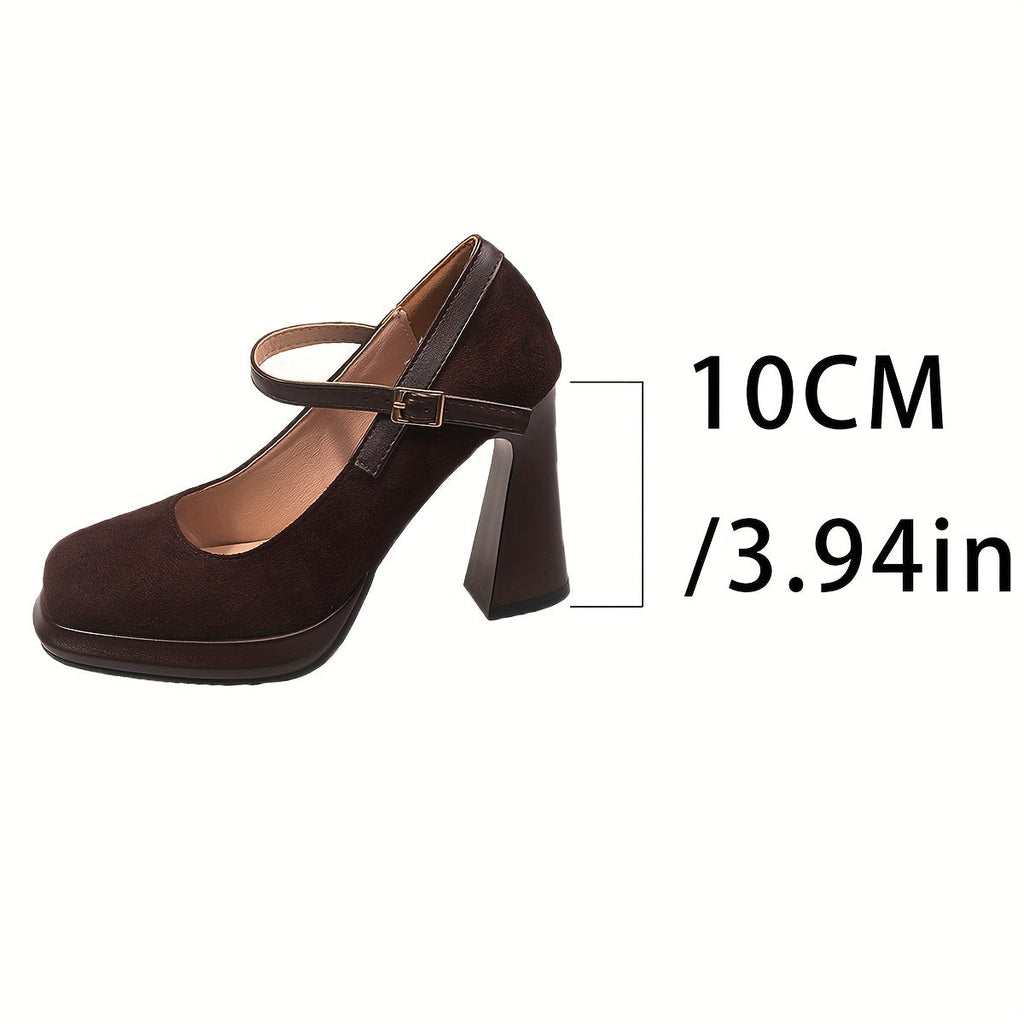 Women's High-Heeled Mary Jane Shoes with Platform Heel and Square Toe