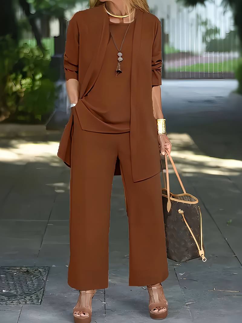 Women's Three-Piece Pantsuit Set Long Sleeve Top Blazer