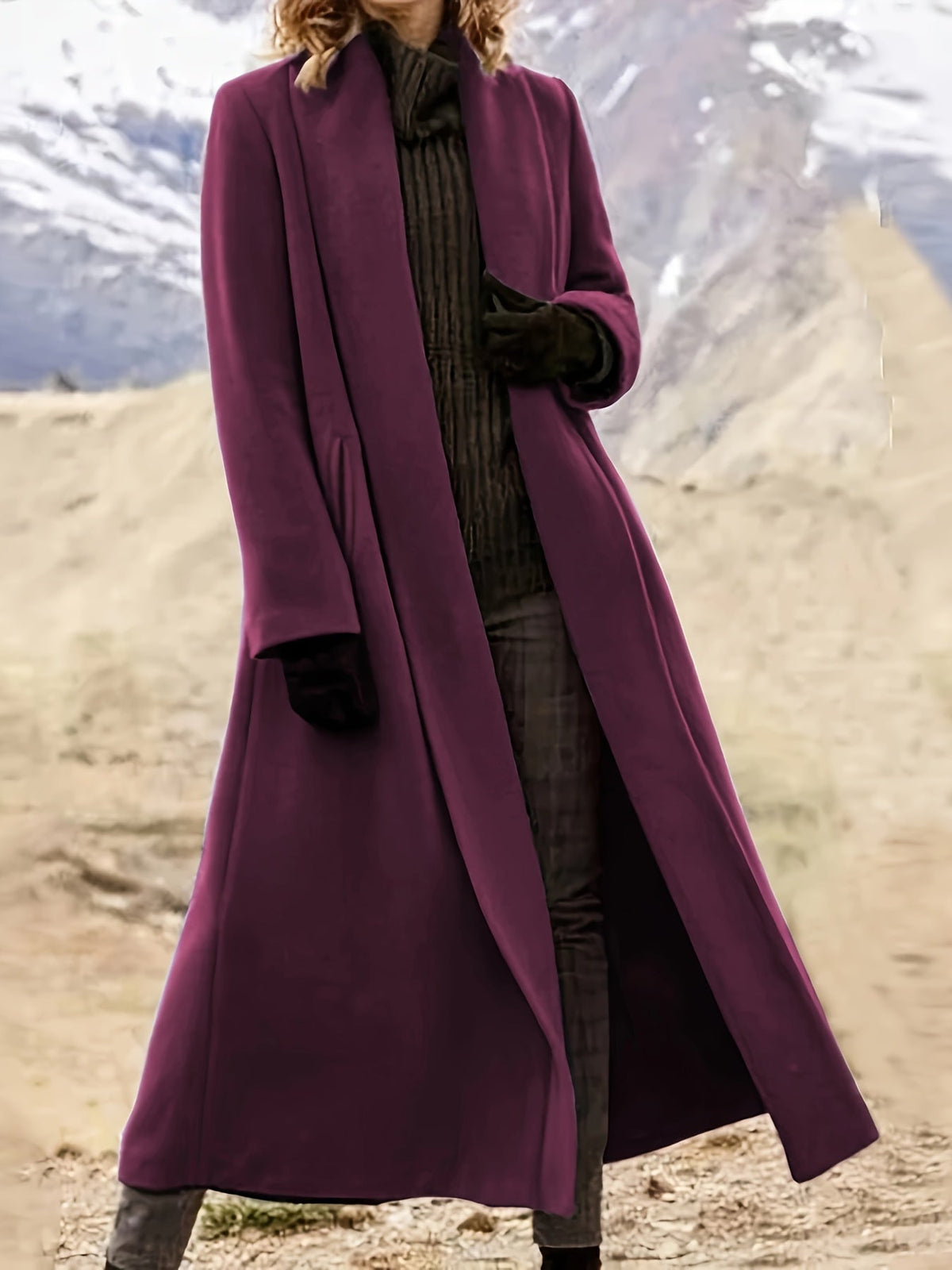 Women's Longline Open Front Coat with Flowing Drape