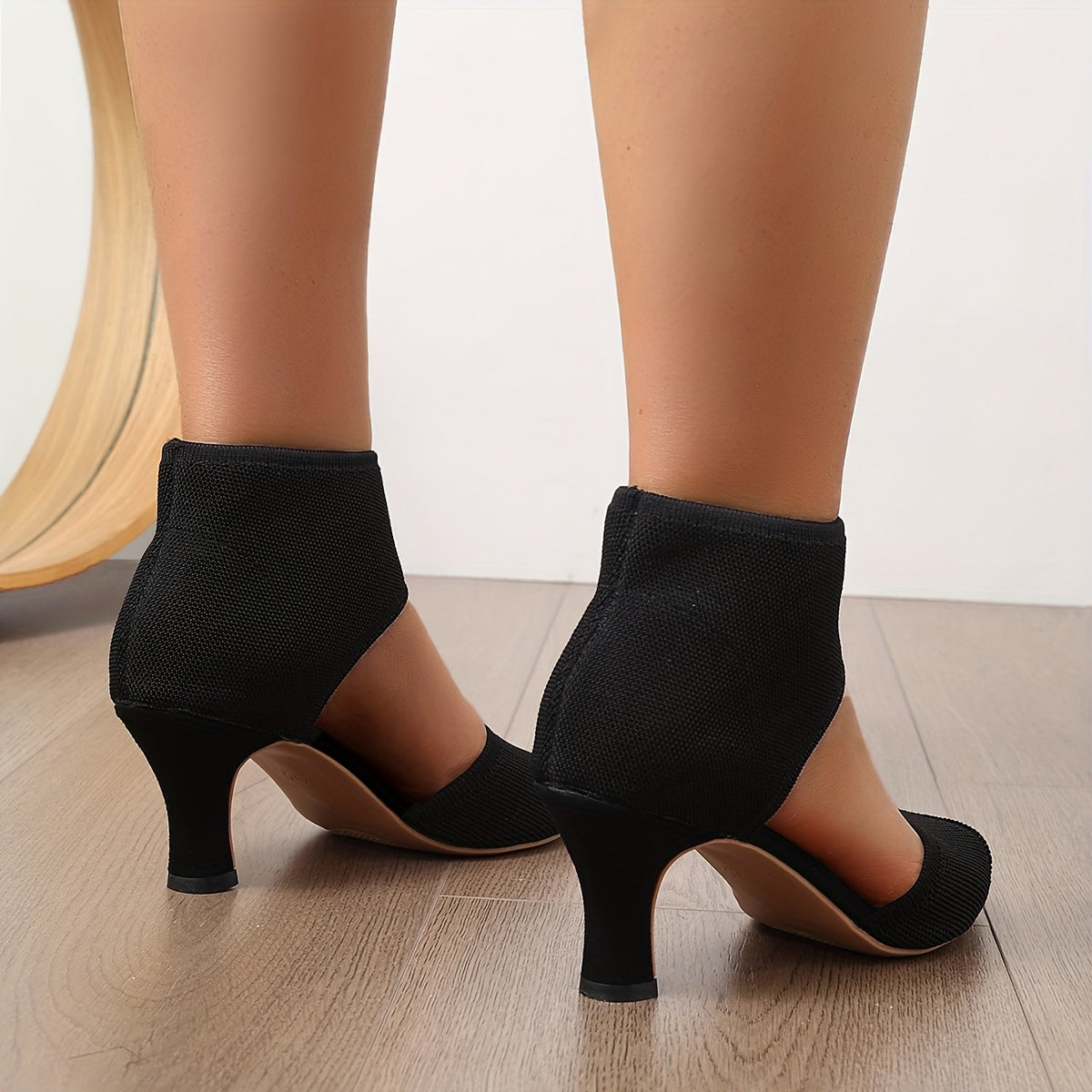 Women's Open-Toe Ankle Wrap Heels with Stretch Knit