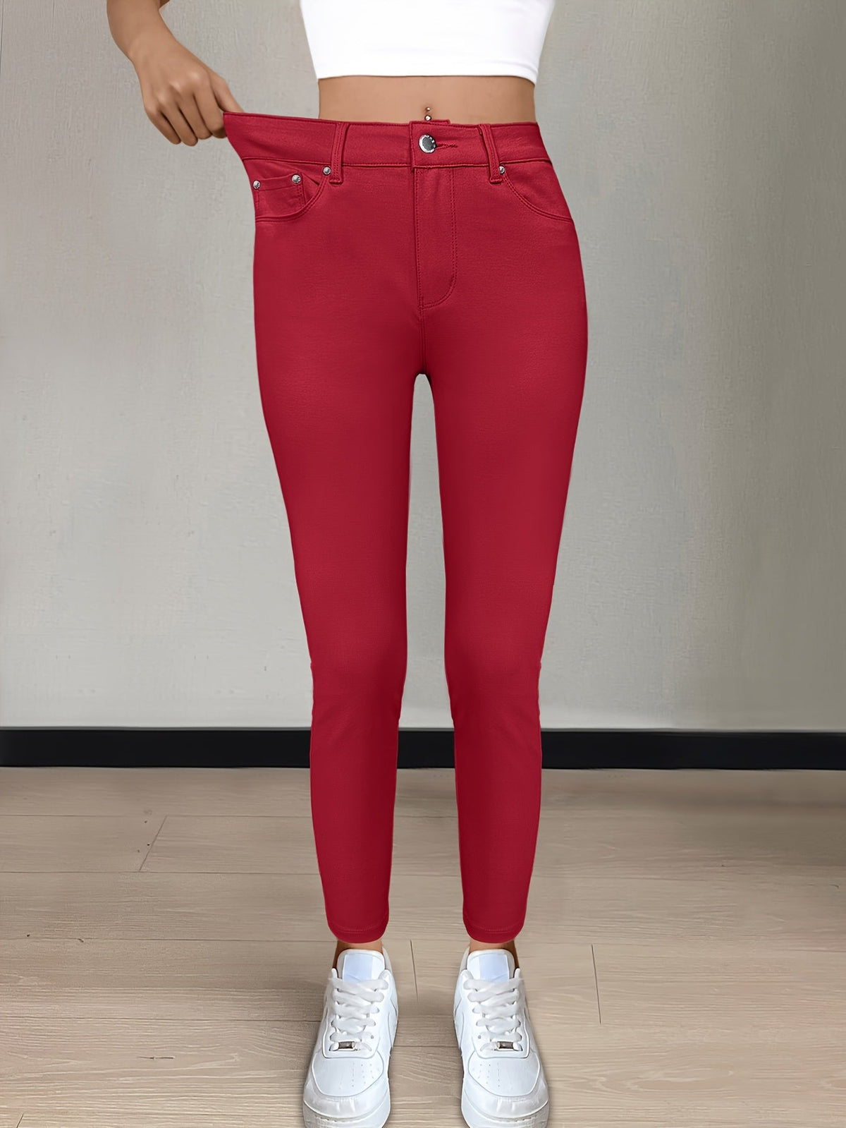 Women's High-Waist Skinny Jeans with Five-Pocket Design