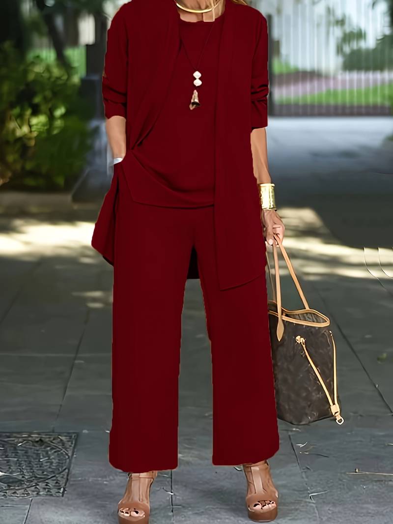 Women's Three-Piece Pantsuit Set Long Sleeve Top Blazer