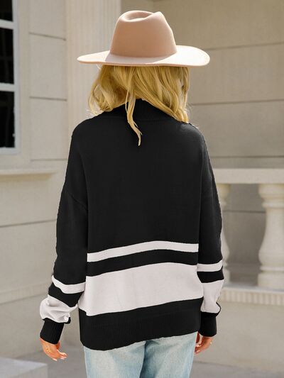 Women's Colorblock Half-Zip Pullover with Ribbed Trim