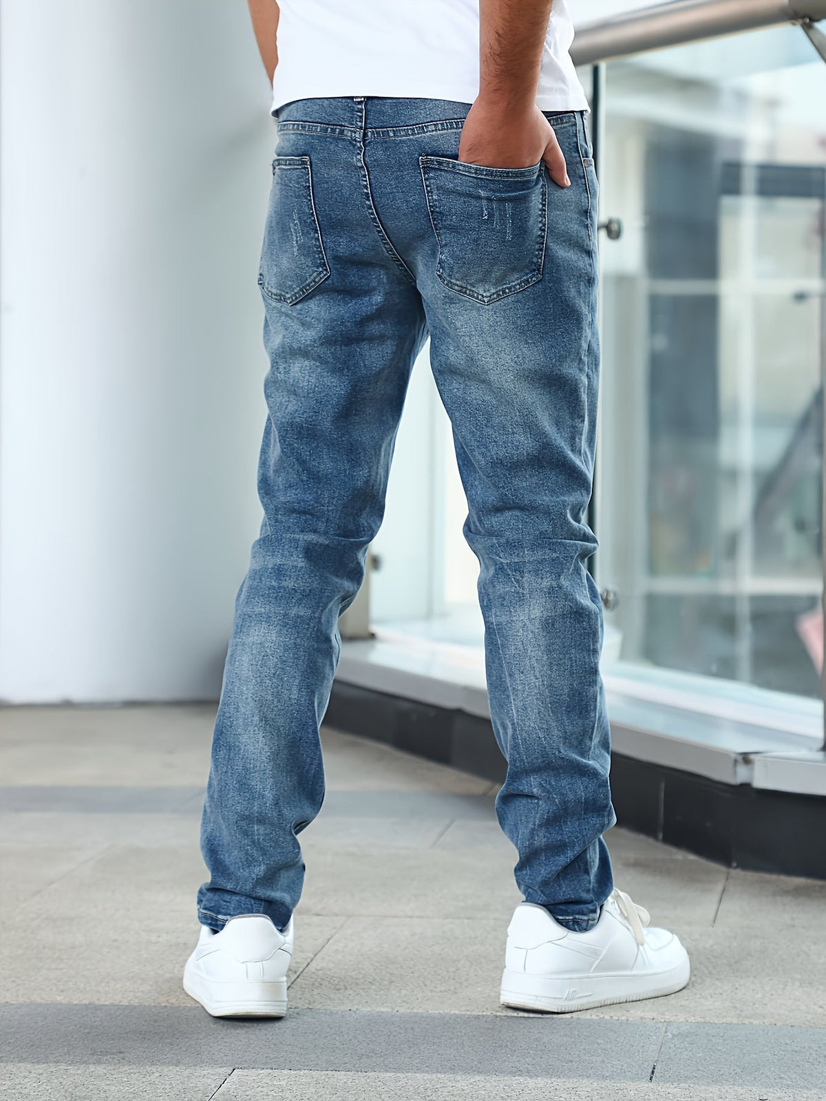 WASHED STRETCH DENIM JEANS FOR MEN
