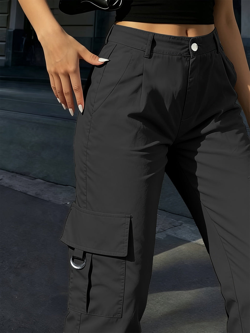 Women's High-Waisted Wide-Leg Cargo Pants with Pockets