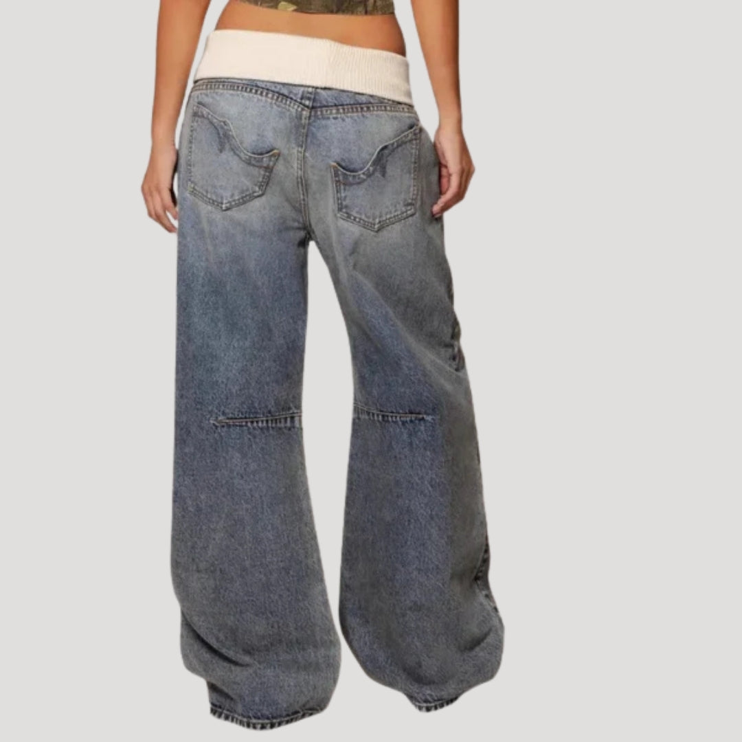 Women's Low-Rise Wide-Leg Jeans, Panelled Blue Denim