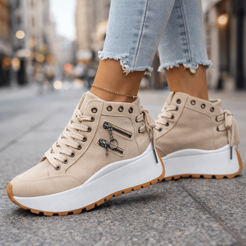 Women's High-Top Platform Sneakers Lace-Up Zipper Detail
