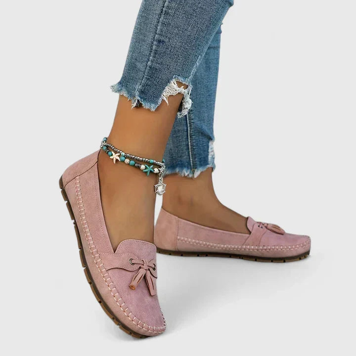 Women's Suede Loafers with Bow Detail and Cushioned Sole