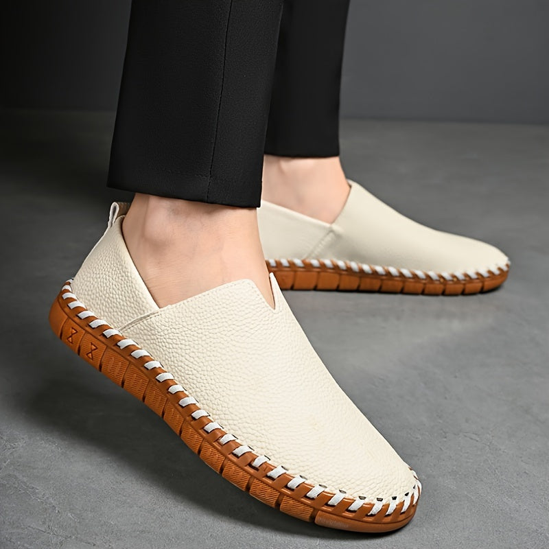 Men's Hand-Stitched Slip-On Loafers with Textured Upper