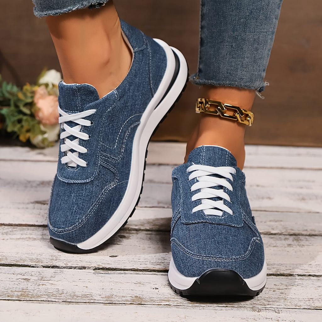 Women's Orthopedic Sneakers with Denim Fabric and Cushioned Sole