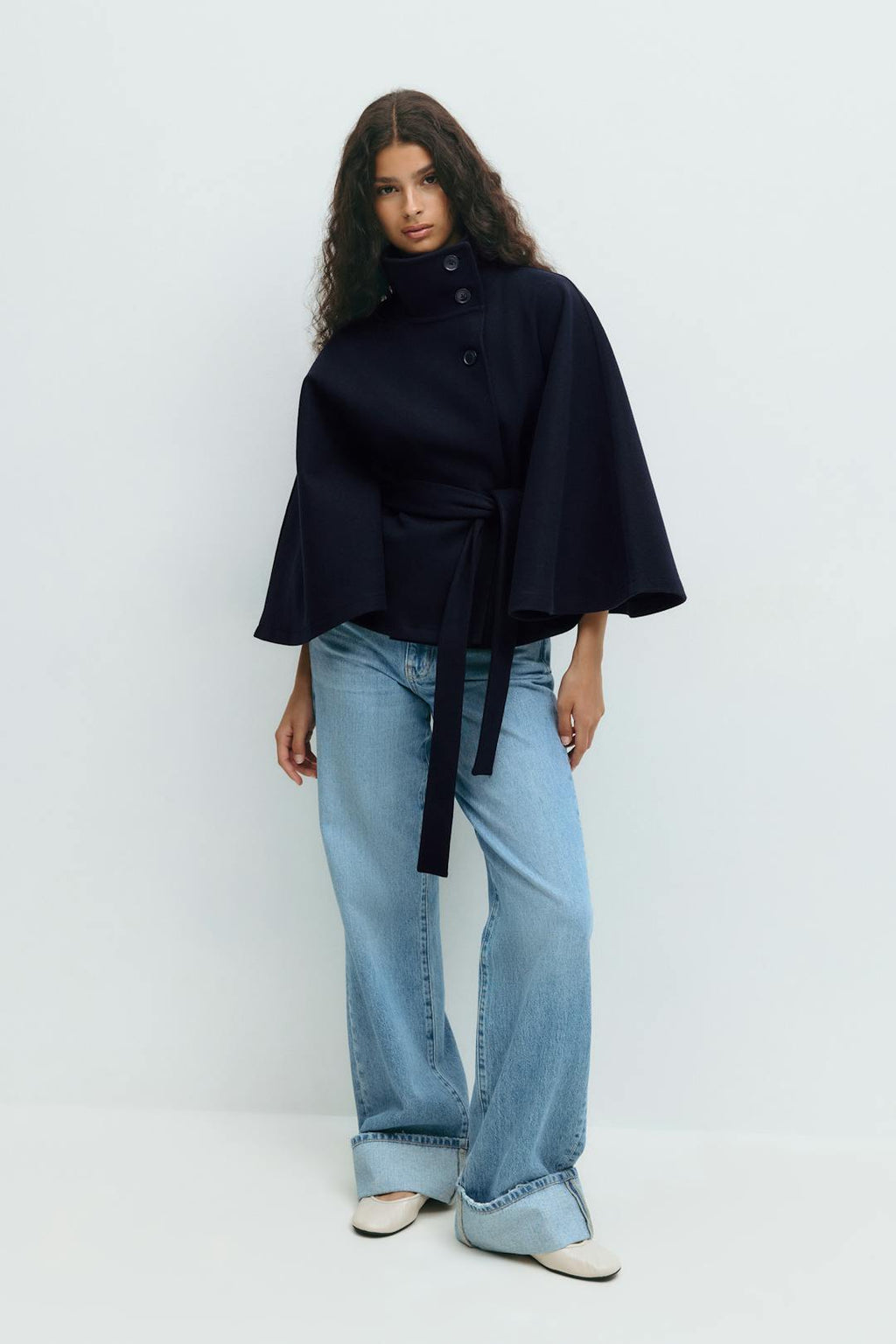 Montarello Women's Cape Coat High Collar Belted