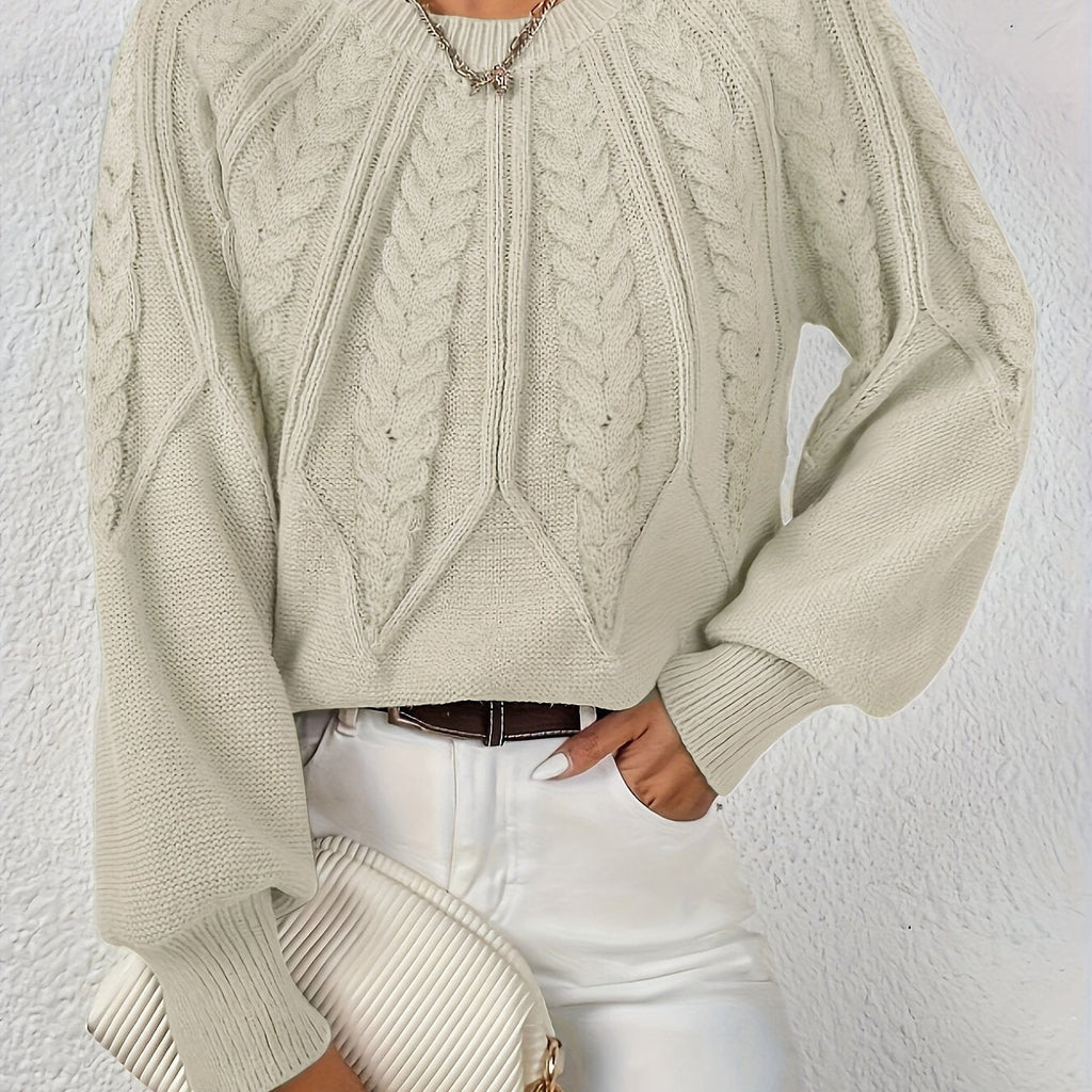 Women's Cable-Knit Raglan Sweater with Ribbed Hem